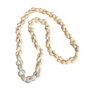 Vintage Cowrie Shell Necklace Yellow Accents Ocean Surfer Hawaiian Estate 36"